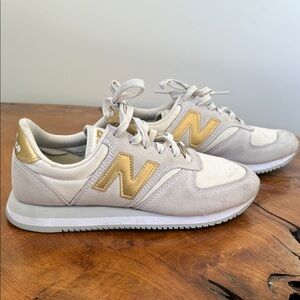 New Balance Beige and Gold Sneakers